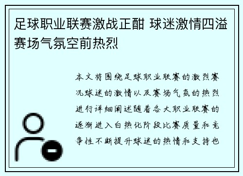 足球职业联赛激战正酣 球迷激情四溢赛场气氛空前热烈
